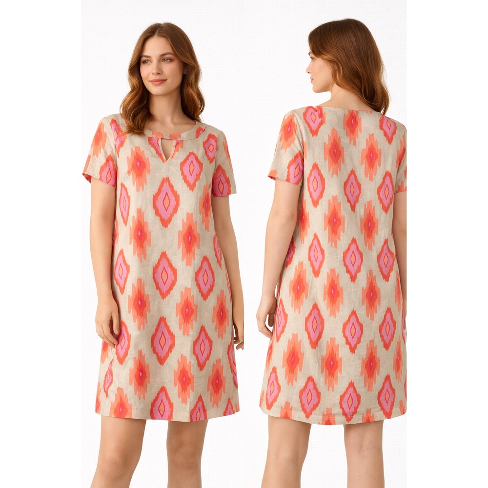 Tahari Arthur S Levine Women's Size 10 Linen Blend Ikat Print Shift Dress‎